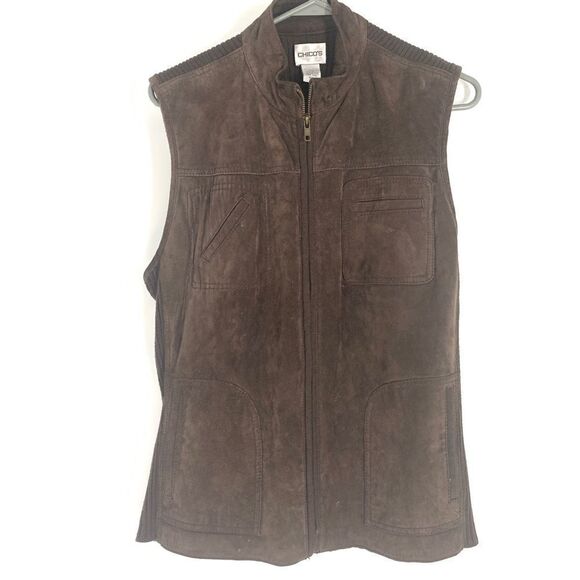 Chico's Jackets & Blazers - Chico’s Size L (Chicos 2) Brown Suede  and Sweater Zip Front Vest